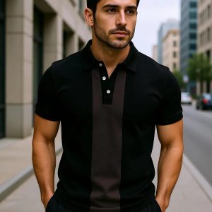 Garimaknitwear men striped polo neck cotton blend t-shirt casual fashion wear image